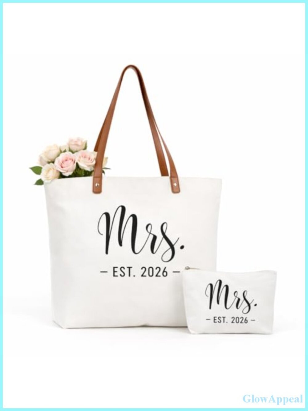 Bride Tote Bag Wedding Gift Canvas with Vegan Leather Handles